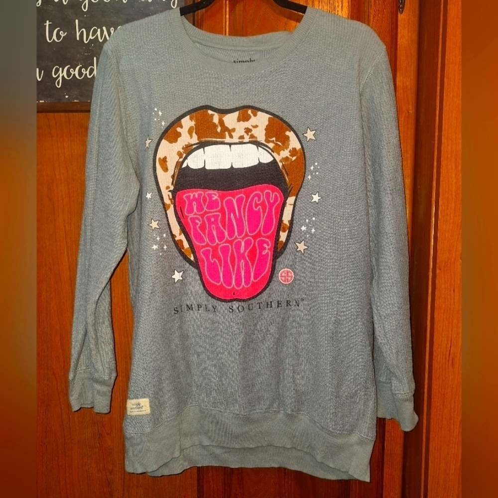 Simply Southern Gray Ribbed Thermal Shirt with Pink Graphic "We Fancy Like".
